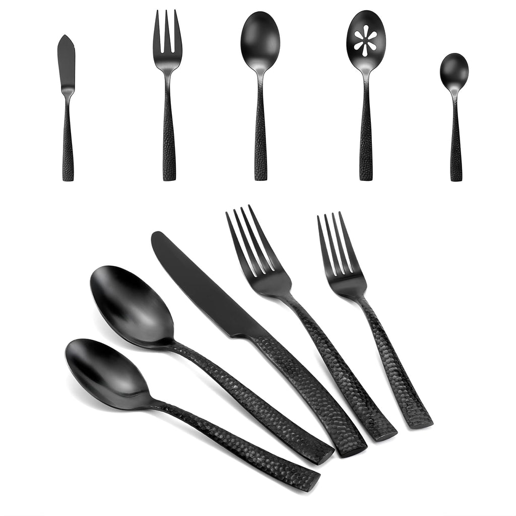 Hand-Forged Hammered Stainless Steel Flatware Set