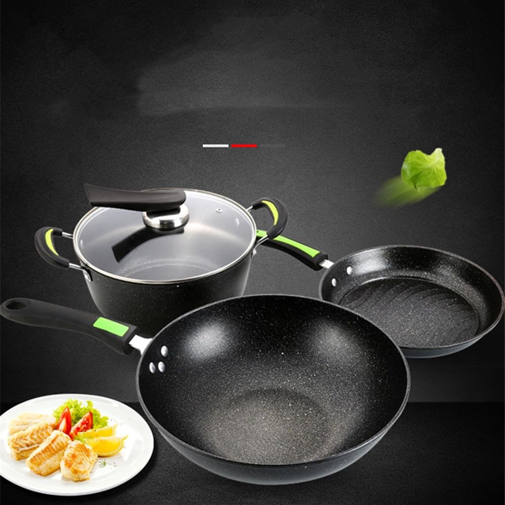 Kitchenware Wheat Stone Non-stick Pan Frying Wok Set Three-piece Household
