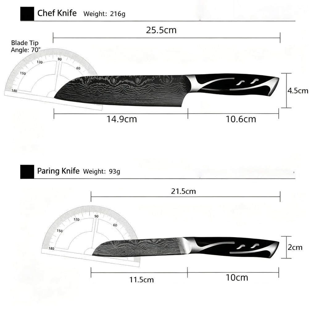 Damascus Kitchen Knife Set, 7 Piece Chef Knives Rotating Block for Cooking