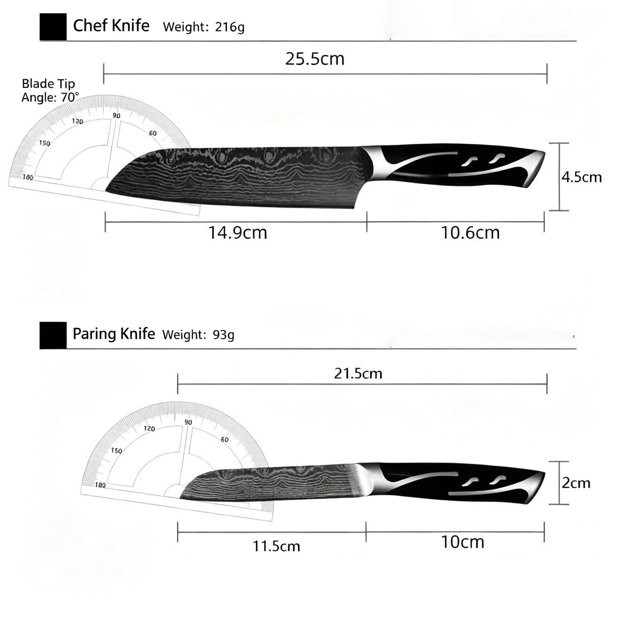 Damascus Kitchen Knife Set, 7 Piece Chef Knives Rotating Block for Cooking