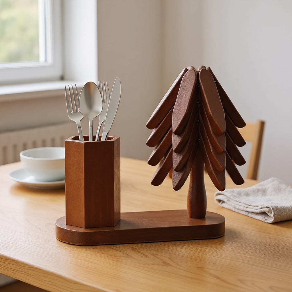 Christmas Tree Trivet Insulation with Cutlery Holder