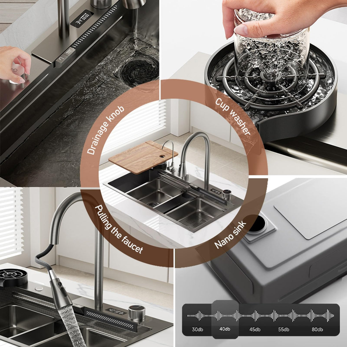 Multifunctional Stainless Steel Waterfall Kitchen Sink Set