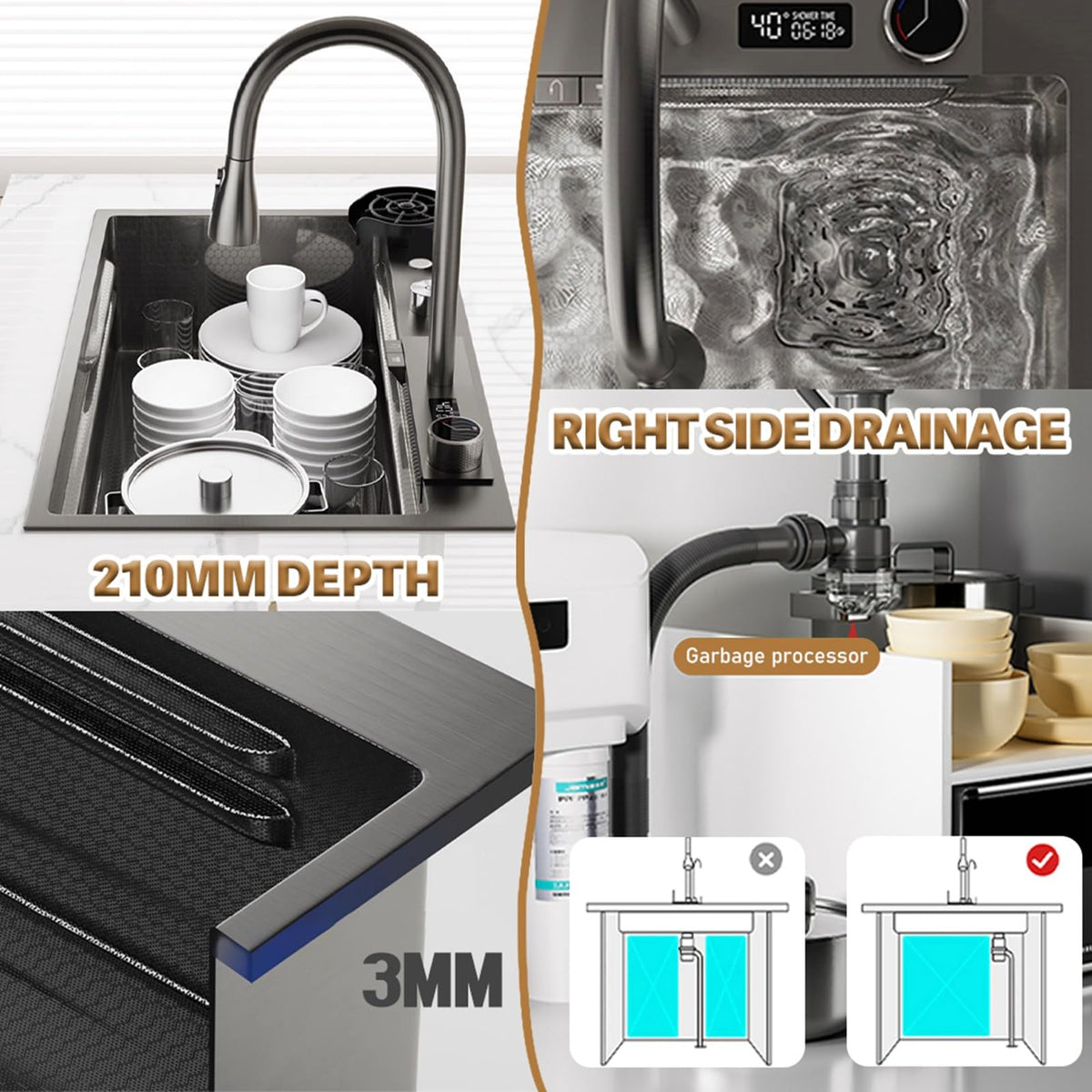 Multifunctional Stainless Steel Waterfall Kitchen Sink Set