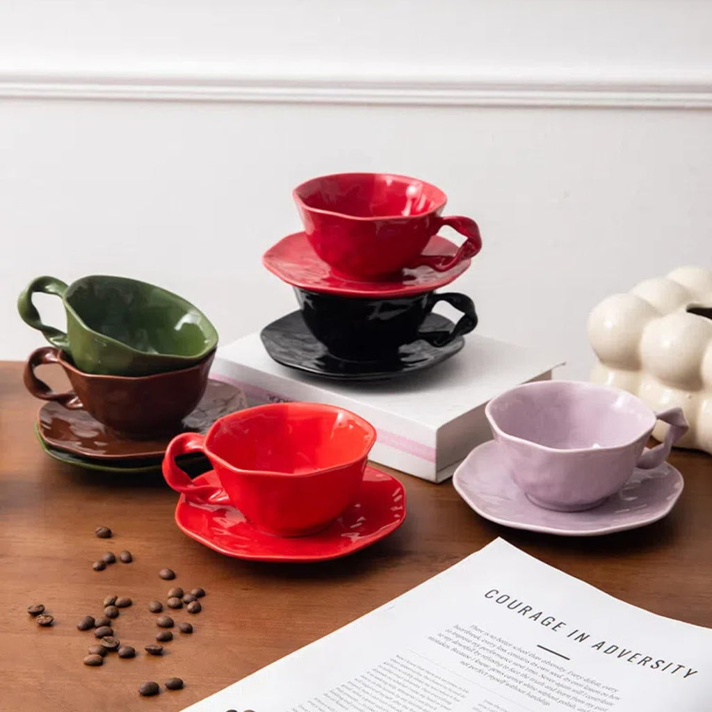 360ml Irregular Ceramic Coffee Cup & Saucer Set