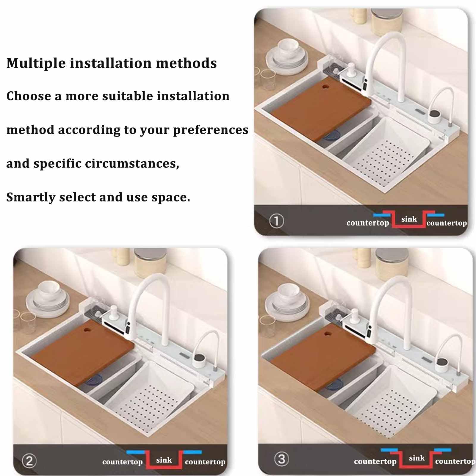 304 Stainless Steel White Waterfall Kitchen Sink Set