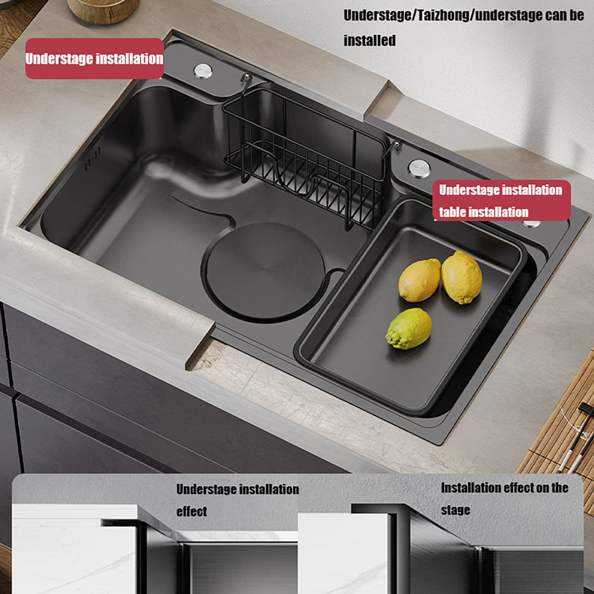 304 Stainless Steel Single-Bowl Kitchen Sink with Drain Strainer