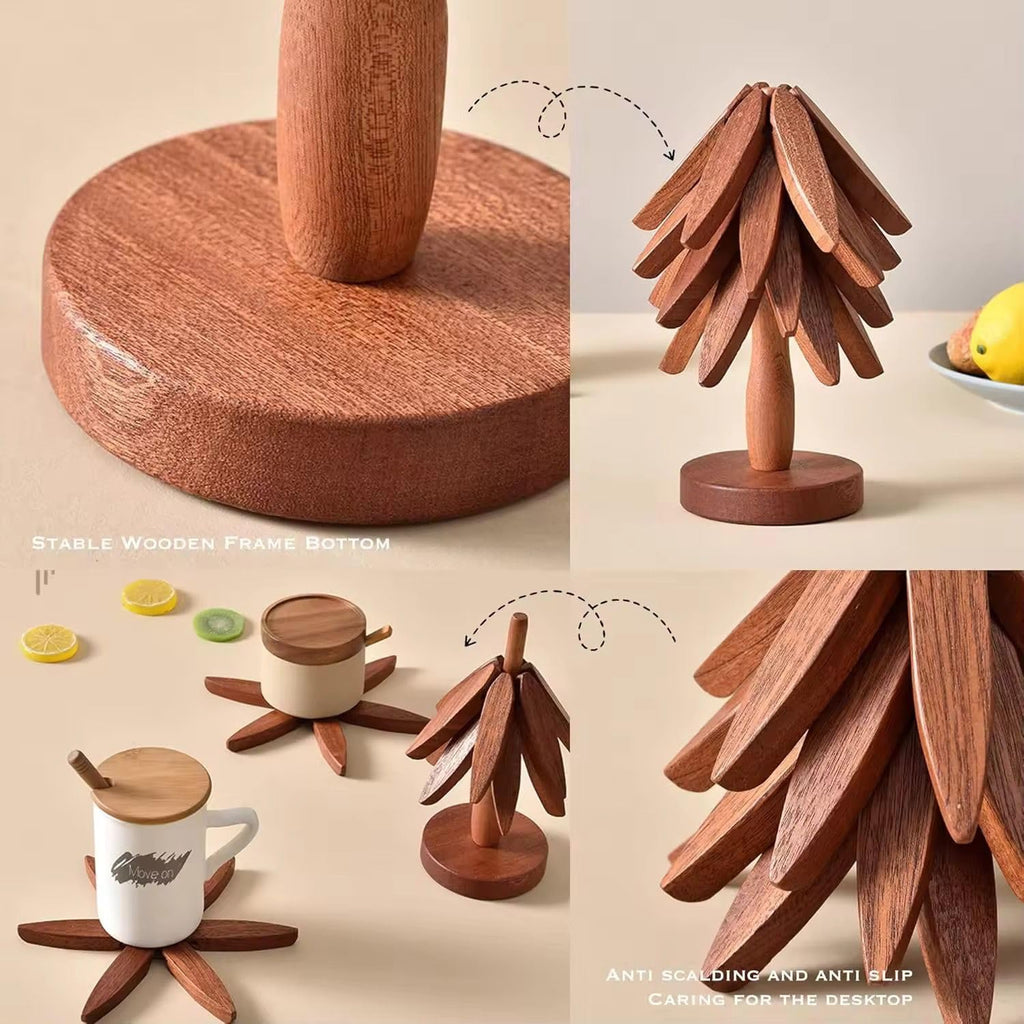 Wooden Tree-Shaped Trivet Set for Hot Dishes