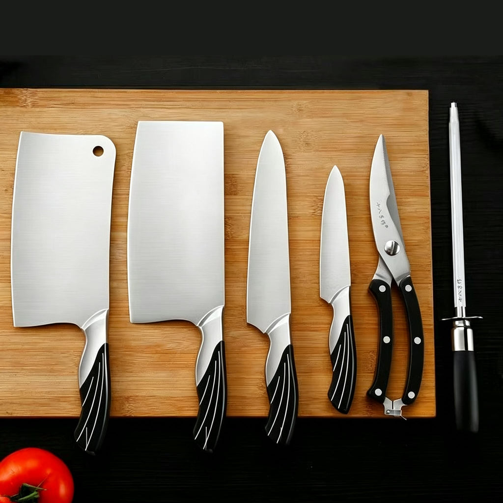 Damascus Kitchen Knife Set with Block
