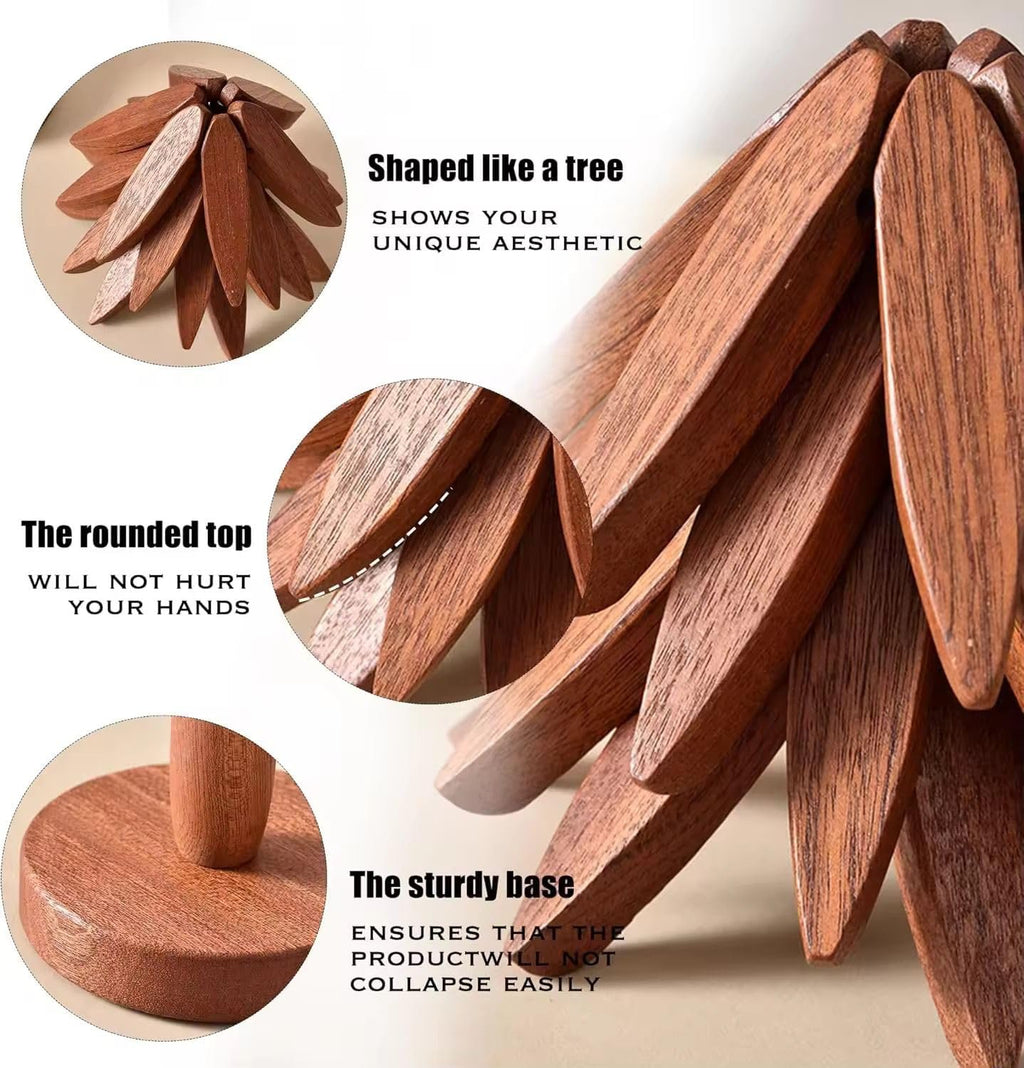 Wooden Tree-Shaped Trivet Set for Hot Dishes