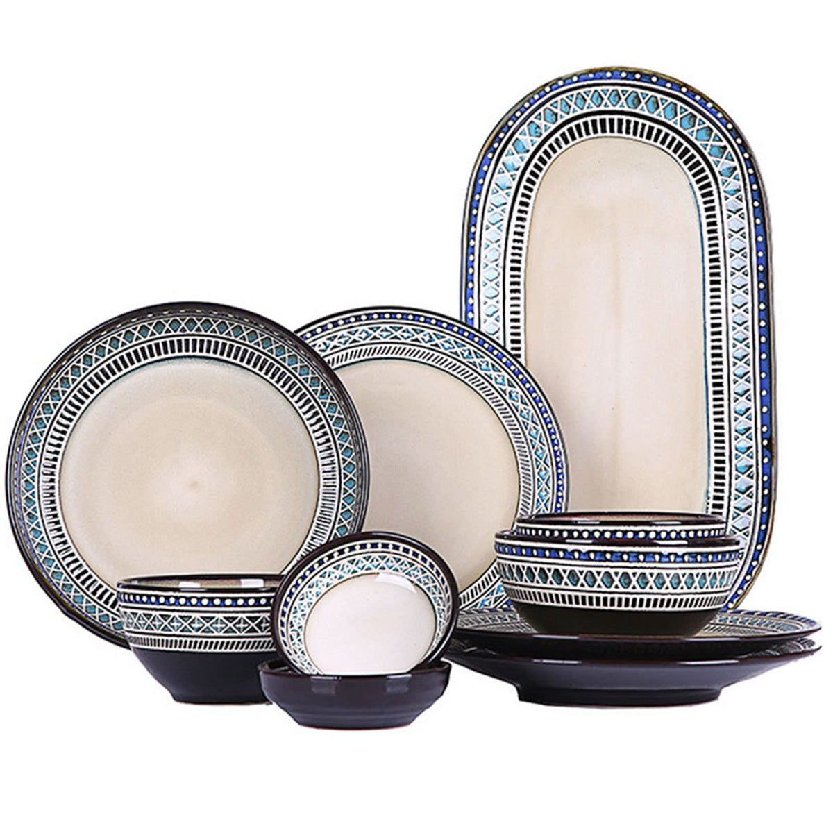 35-Piece Blue Porcelain Dinnerware Set
