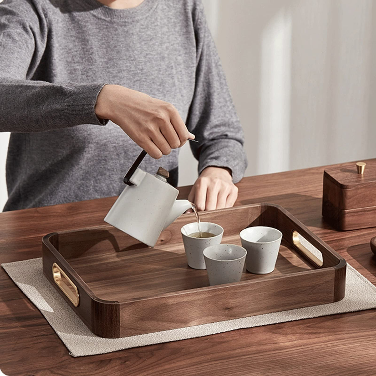 Wooden Serving Tray Set with Handles
