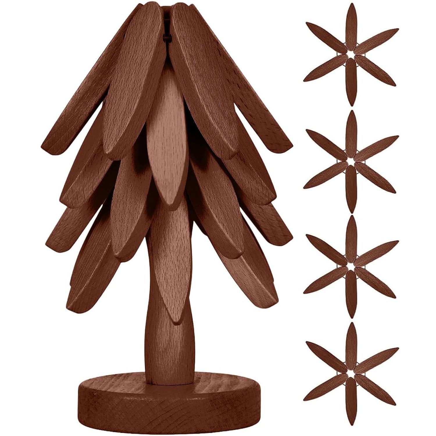 Tree-Shaped Wooden Trivet & Coaster Set