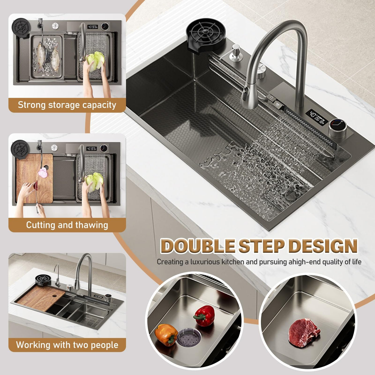 Multifunctional Stainless Steel Waterfall Kitchen Sink Set