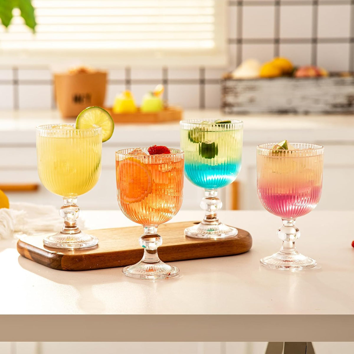 4-Piece Vintage Ripple Wine Goblet Set