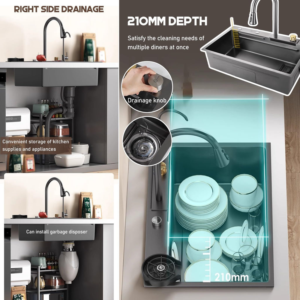 Waterfall Workstation Kitchen Sink with Cup Washer