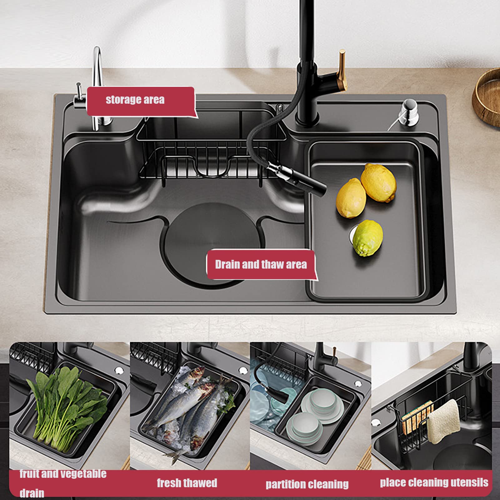304 Stainless Steel Single-Bowl Kitchen Sink with Drain Strainer