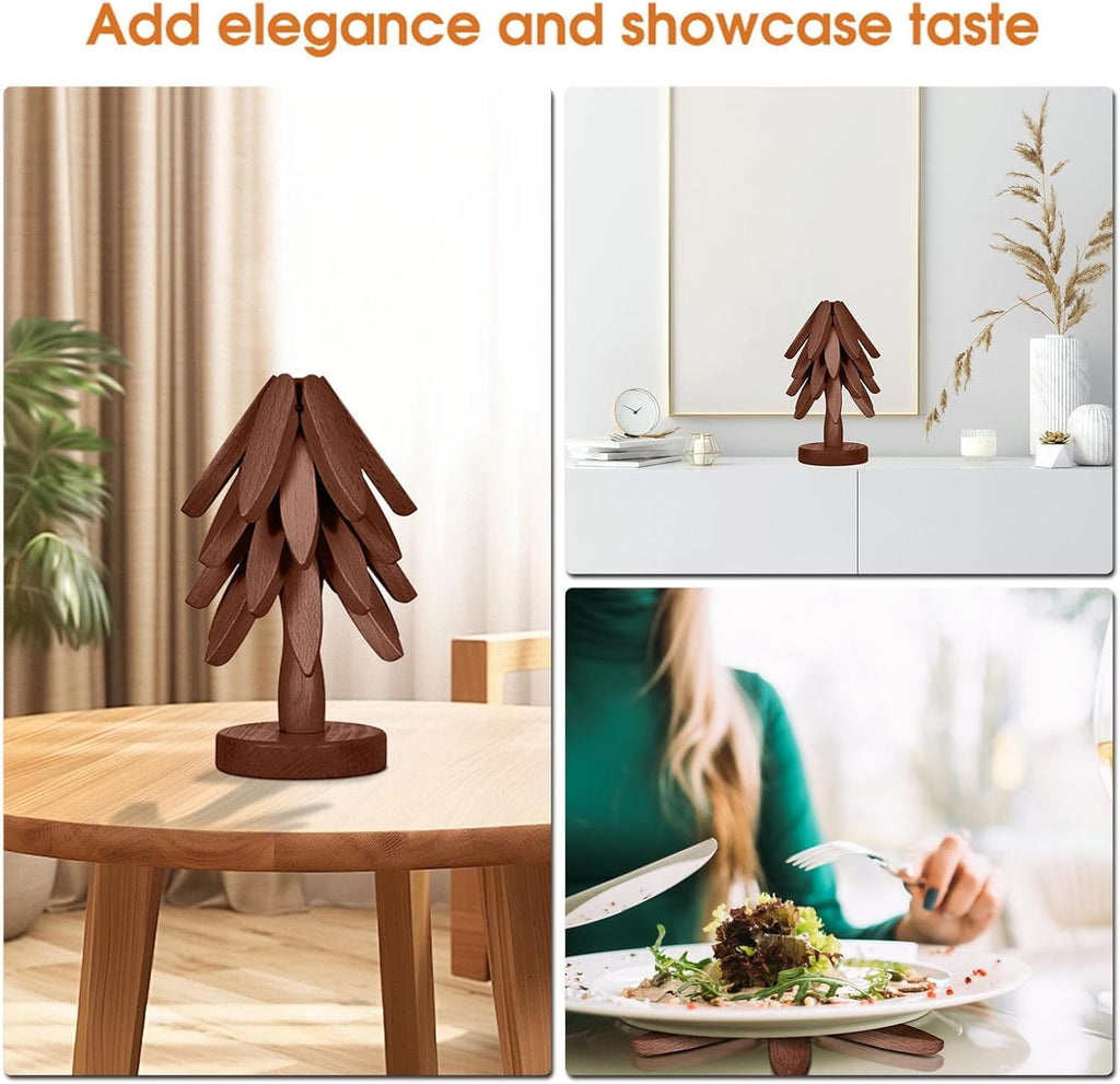 Tree-Shaped Wooden Trivet & Coaster Set