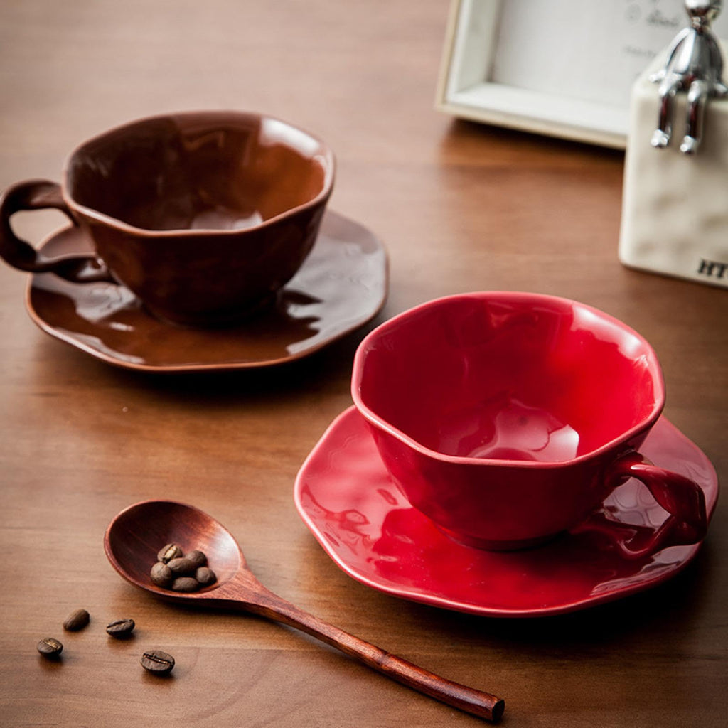 360ml Irregular Ceramic Coffee Cup & Saucer Set