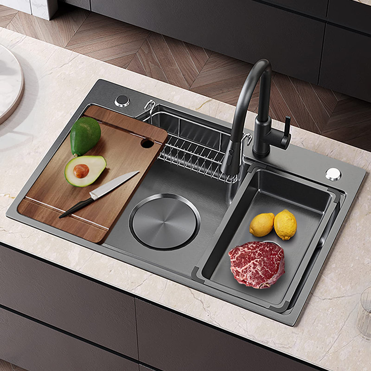 304 Stainless Steel Single-Bowl Kitchen Sink with Drain Strainer
