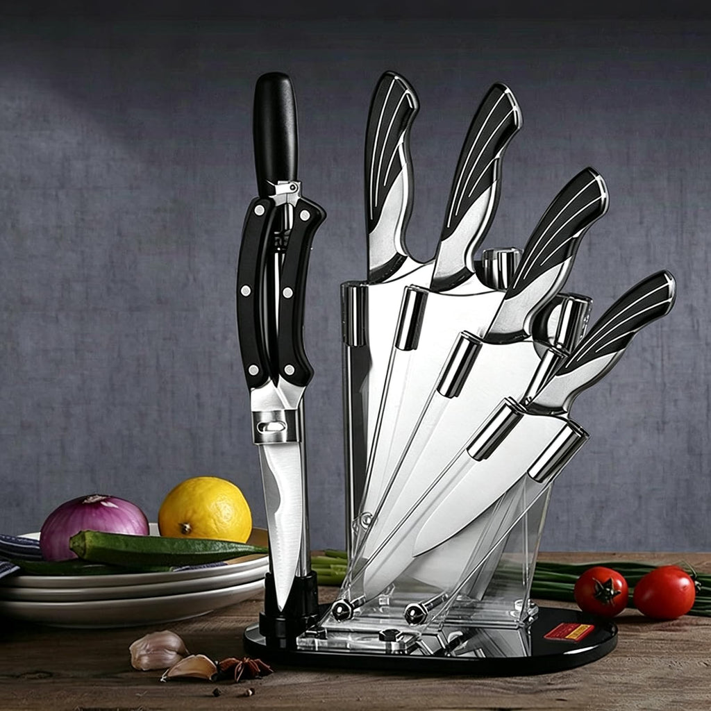 Damascus Kitchen Knife Set with Block