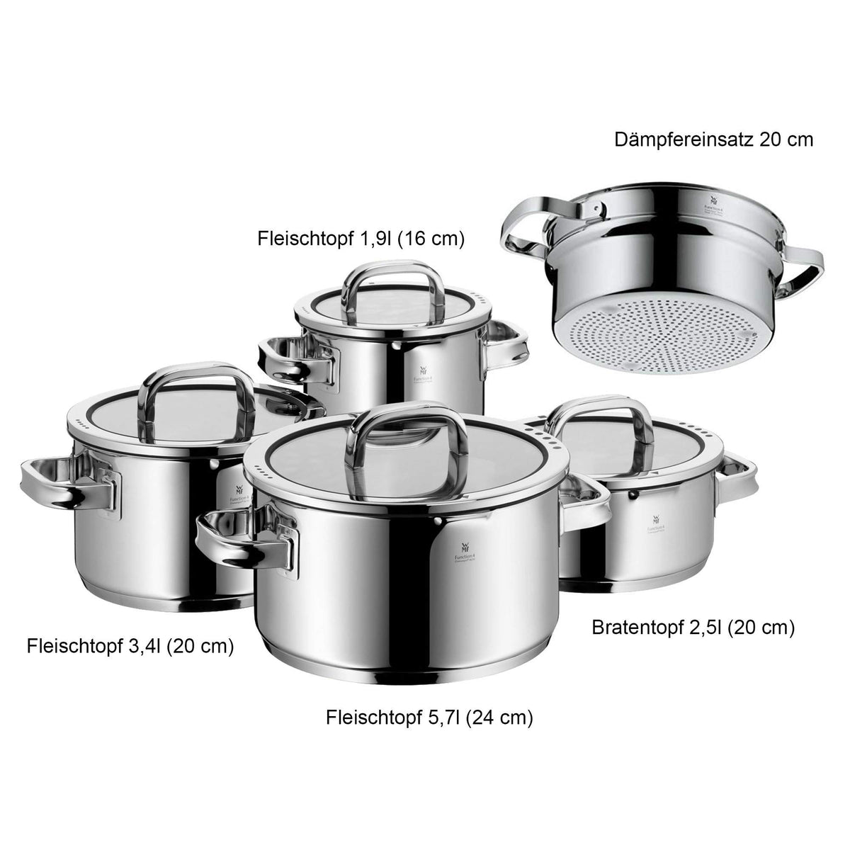 5-Piece Stainless Steel Cookware Set with Steamer Insert