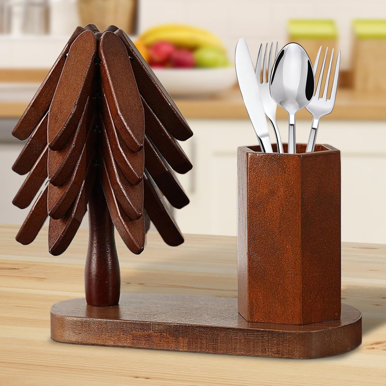 Christmas Tree Trivet Insulation with Cutlery Holder