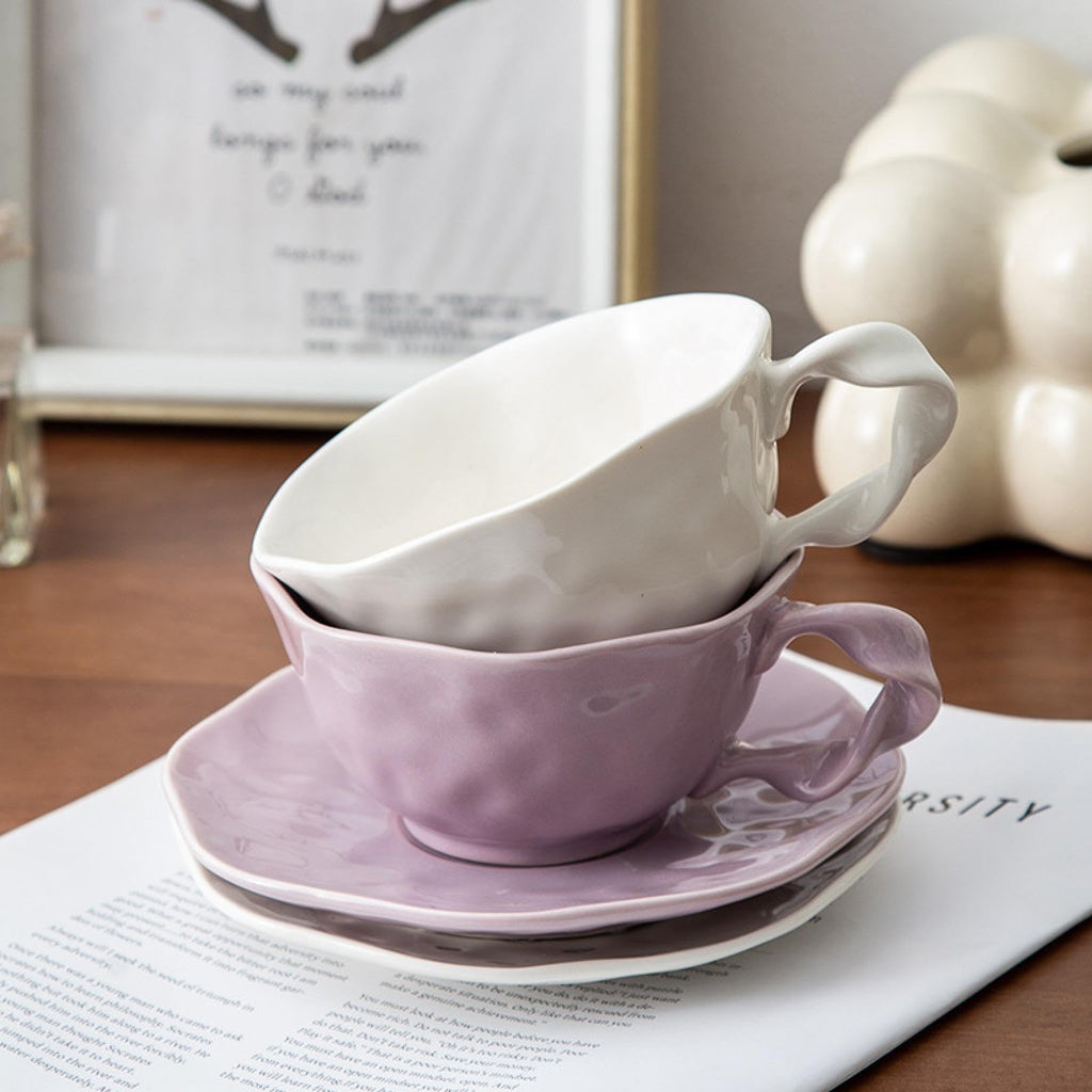 360ml Irregular Ceramic Coffee Cup & Saucer Set