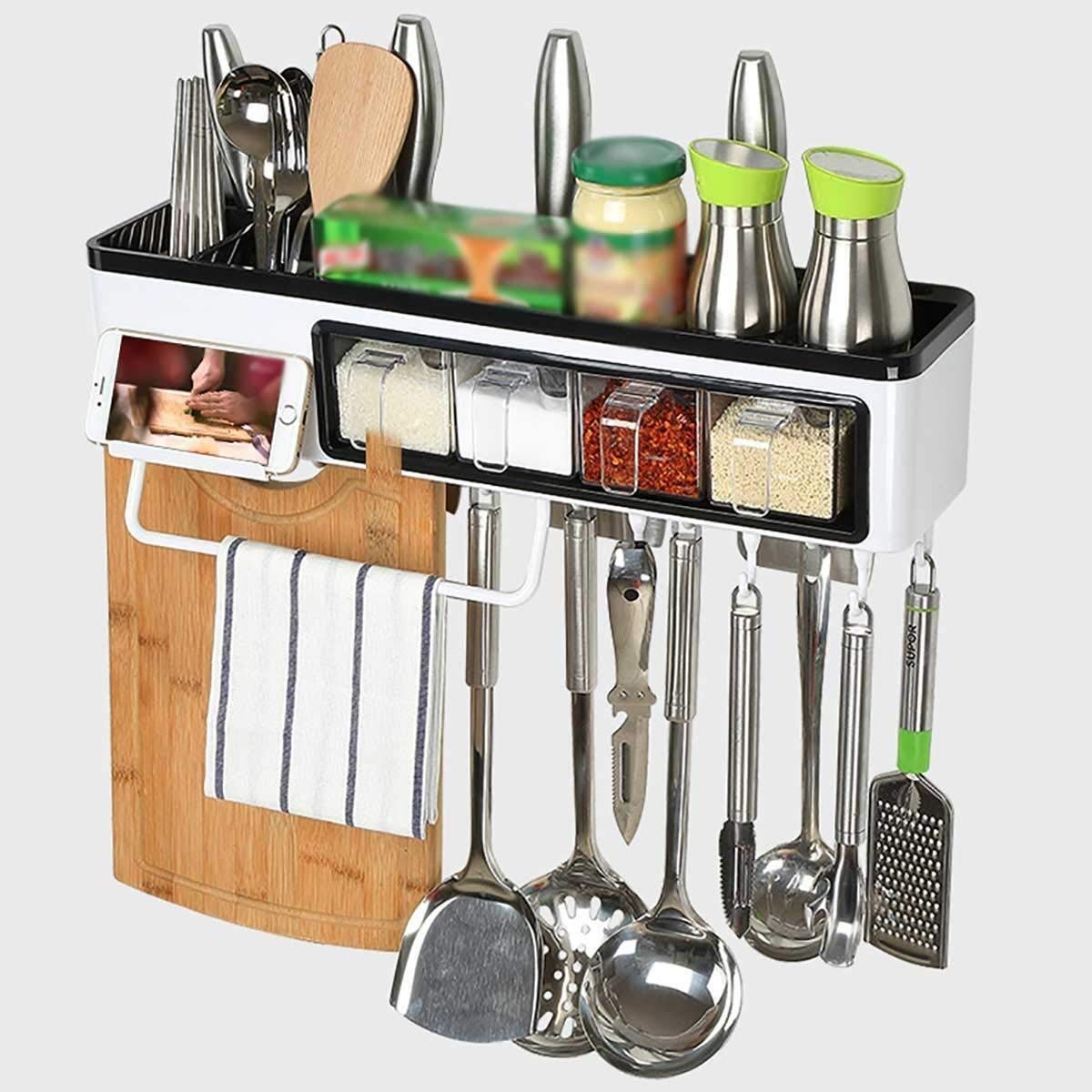 Wall-Mounted 4-Jar Spice Organizer Rack