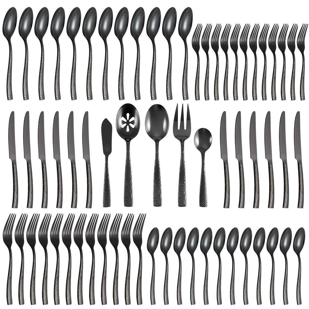 Hand-Forged Hammered Stainless Steel Flatware Set