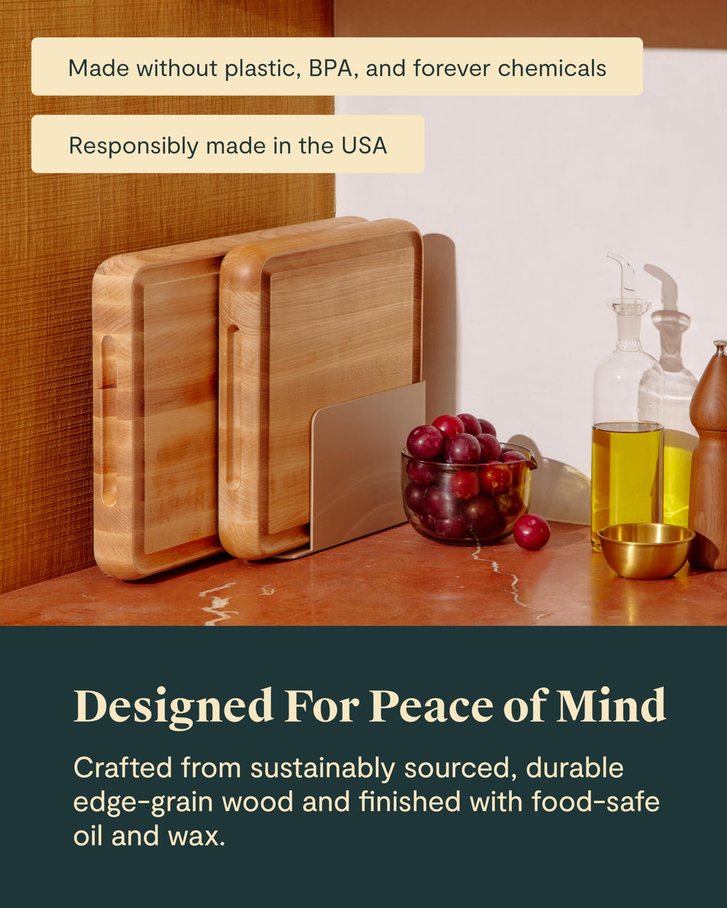 Caraway Prep and Serve Butcher Block, Wood Cutting Board for Kitchen