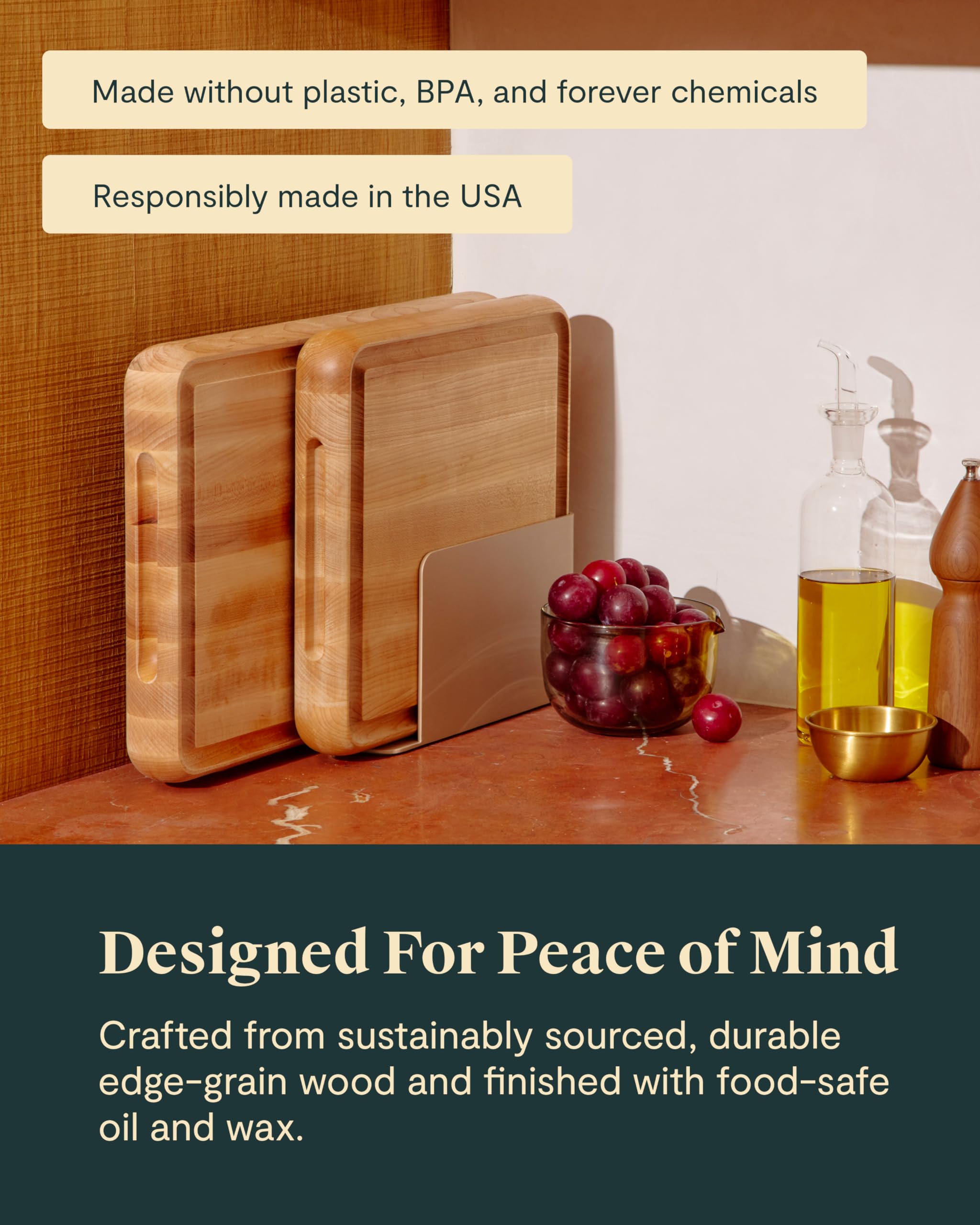 Caraway Prep and Serve Butcher Block, Wood Cutting Board for Kitchen