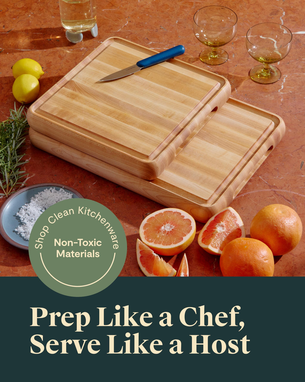 Caraway Prep and Serve Butcher Block, Wood Cutting Board for Kitchen