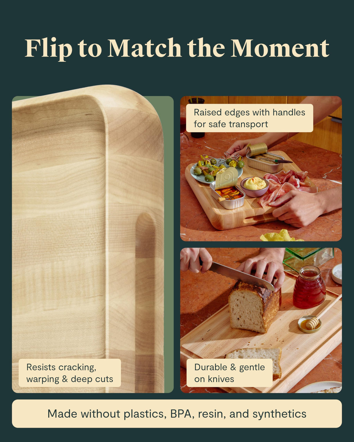 Caraway Prep and Serve Butcher Block, Wood Cutting Board for Kitchen