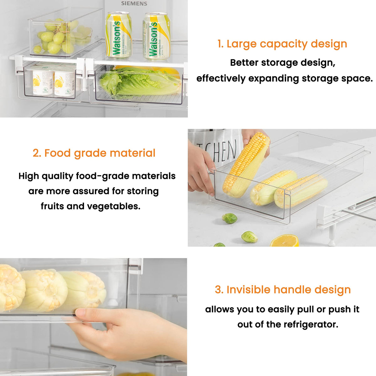 Adjustable Pull-Out Refrigerator Storage Drawer