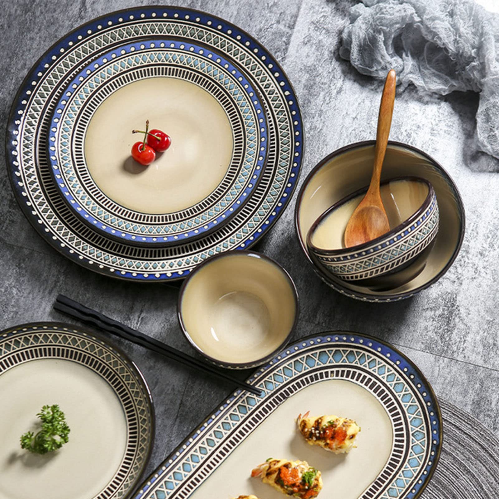 35-Piece Blue Porcelain Dinnerware Set