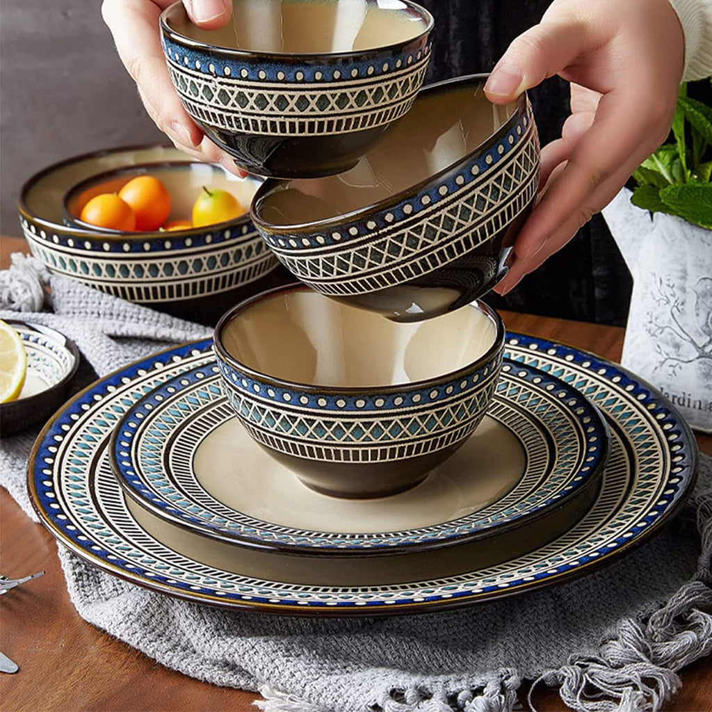 35-Piece Blue Porcelain Dinnerware Set