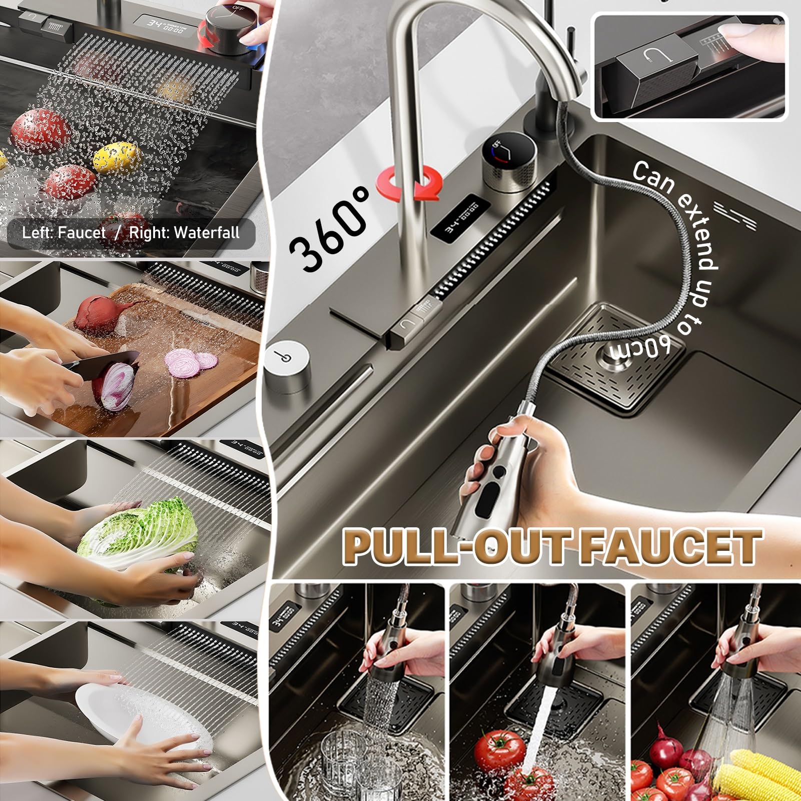 Multifunctional Stainless Steel Waterfall Kitchen Sink Set