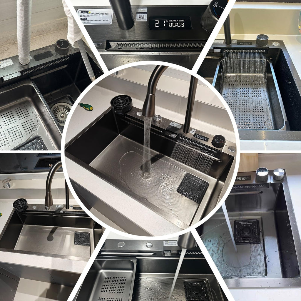 Multifunctional Stainless Steel Waterfall Kitchen Sink Set