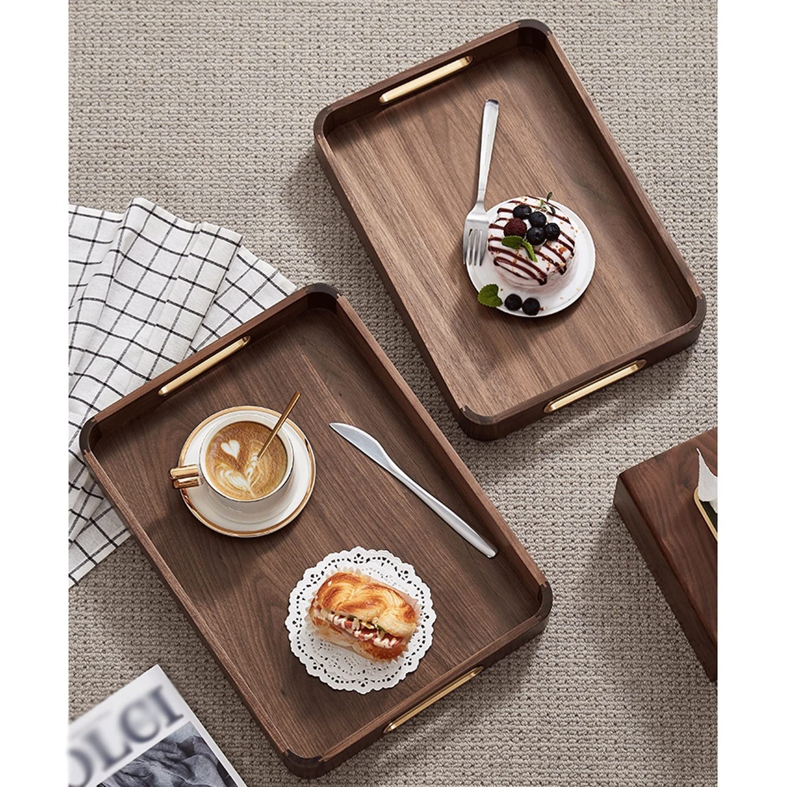 Wooden Serving Tray Set with Handles